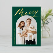 ミニマルメリーリストグリーンアーチ写真 箔シーズンカード (立ち正面)