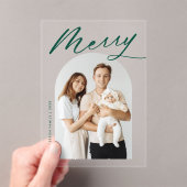 ミニマルメリーリストグリーンスクリプトアーチフォトホリデー アクリル招待状 (インサイチュ (ポータブル))