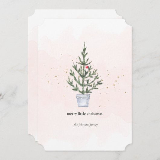 ミニマルメリーリストリトルクリスマスツリーの水色 シーズンカード (正面/裏面)
