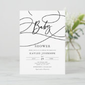 ミニマルモダンおしゃれなスクリプト「ベビー」シャワー 招待状 (スタンド正面)