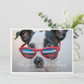 ミニマルモダンおもしろい犬ファミリー写真クリスマス シーズンカード (スタンド正面)