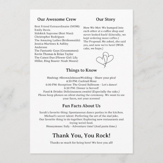 ミニマルモダンおもしろい結婚式 プログラム (裏面)