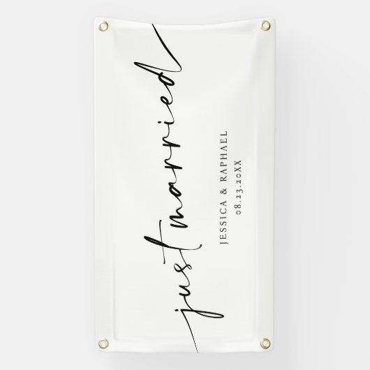 ミニマルモダンたった今結婚しましたミセス結婚の車 横断幕 (縦)