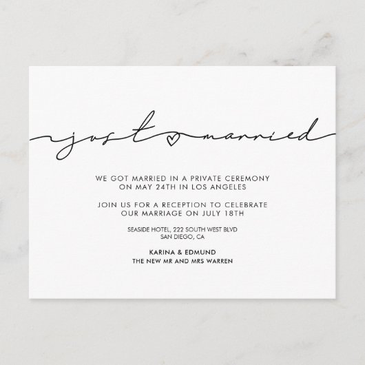 ミニマルモダンたった今結婚しました発表 ポストカード (正面)