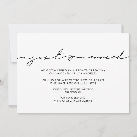 ミニマルモダンたった今結婚しました発表 招待状 (正面)