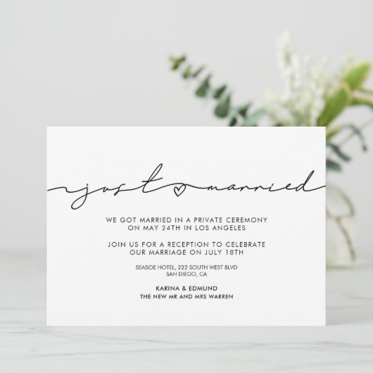 ミニマルモダンたった今結婚しました発表 招待状 (スタンド正面)