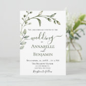 ミニマルモダンなグリーンとホワイトのフラワーウェディング 招待状 (スタンド正面)