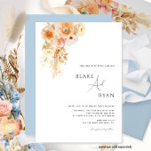 ミニマルモダンなピーチクリームブルーのフラワーレッスンウエディング 招待状