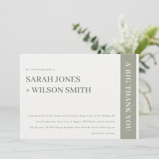 ミニマルモダンはっきりしたグレイタイポグラフィ結婚ズ サンキューカード (スタンド正面)