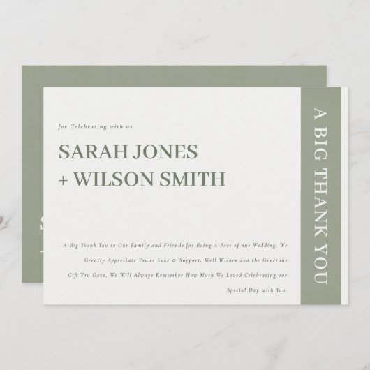 ミニマルモダンはっきりしたグレイタイポグラフィ結婚ズ サンキューカード (正面/裏面)