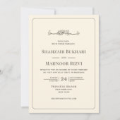 ミニマルモダンアイボリーイスラム結婚ズモノグラム 招待状 (正面)