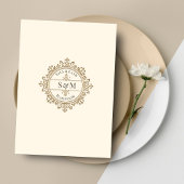 ミニマルモダンアイボリーイスラム結婚ズモノグラム 招待状