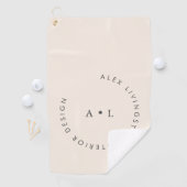 ミニマルモダンアイボリークリームサークルモノグラム ゴルフタオル (インサイチュ)