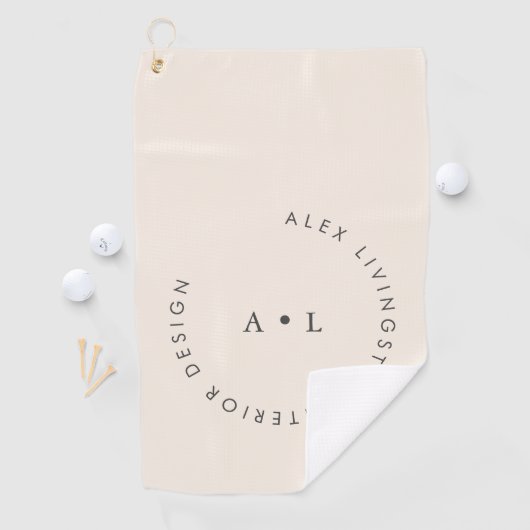 ミニマルモダンアイボリークリームサークルモノグラム ゴルフタオル (インサイチュ)