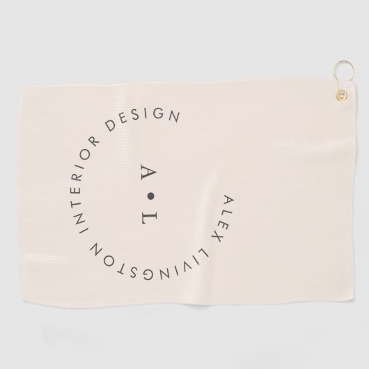 ミニマルモダンアイボリークリームサークルモノグラム ゴルフタオル (横)