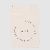 ミニマルモダンアイボリークリームサークルモノグラム ゴルフタオル (正面)