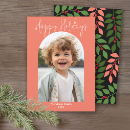 ミニマルモダンアーチ写真 – 植物性コーラルブラック シーズンカード