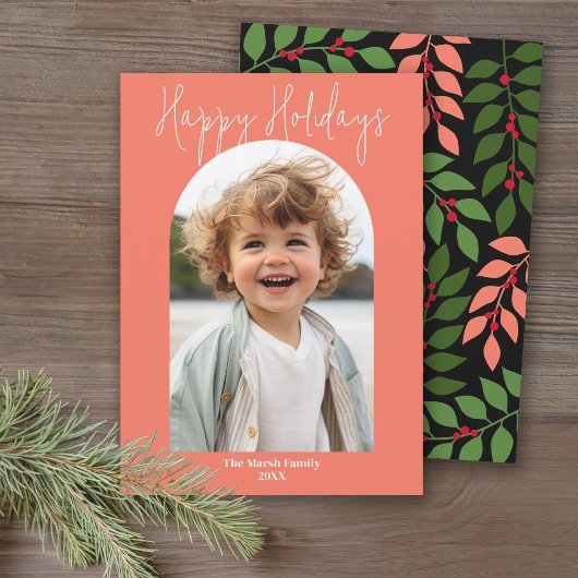 ミニマルモダンアーチ写真 – 植物性コーラルブラック シーズンカード