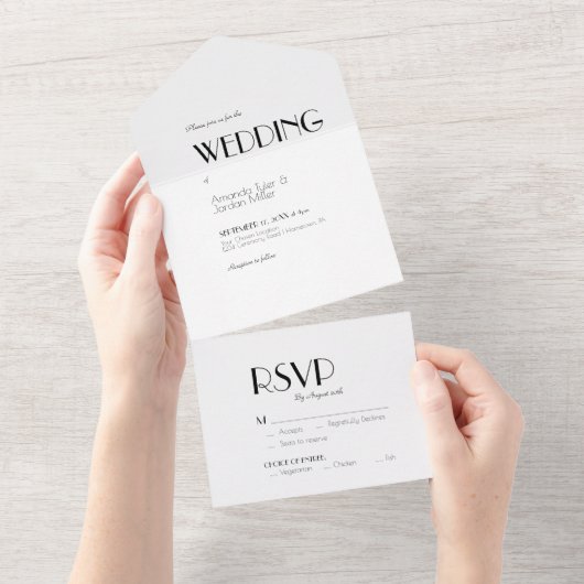 ミニマルモダンアートデコウェディング オールインワン招待状 (貼ってはがせる)