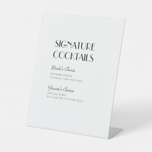 ミニマルモダンアールデコ結婚のカクテルメニュー 台座サイン (正面)