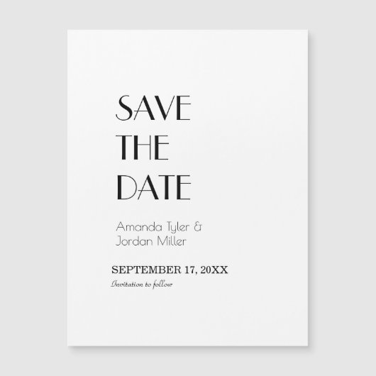 ミニマルモダンアールデコ結婚式の日付を保存 マグネット招待状 (正面)