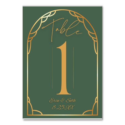 ミニマルモダンア結婚チ |オリーブと金ゴールド テーブルナンバー (正面)