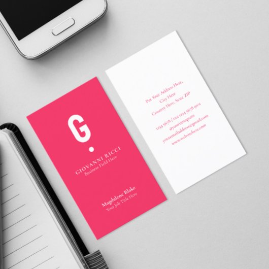 ミニマルモダンイニシャルオンスペシャルピンク 名刺