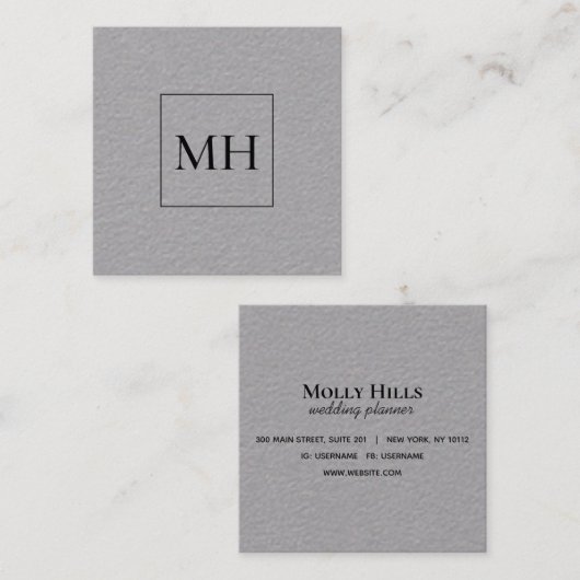 ミニマルモダンイニシャルモノグラムクラフト スクエア名刺 (正面/裏面)