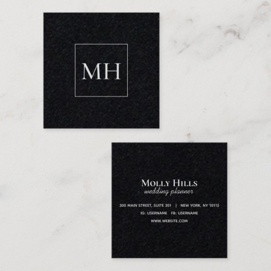 ミニマルモダンイニシャルモノグラムブラッククラフト スクエア名刺 (正面/裏面)