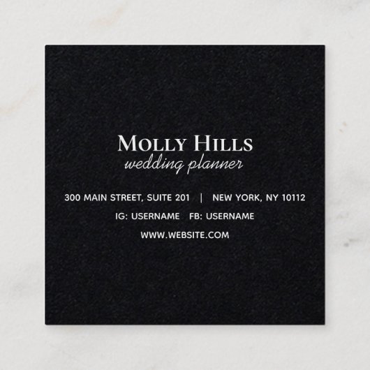 ミニマルモダンイニシャルモノグラムブラッククラフト スクエア名刺 (裏面)