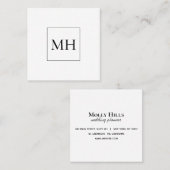 ミニマルモダンイニシャルモノグラムモノクロ スクエア名刺 (正面/裏面)