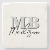 ミニマルモダンイニシャルモノグラム ストーンコースター (正面)