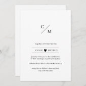 ミニマルモダンイニシャル愛ハート結婚の 招待状 (正面/裏面)