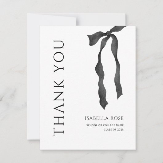 ミニマルモダンエレガントシンプルBow卒業 サンキューカード (正面)