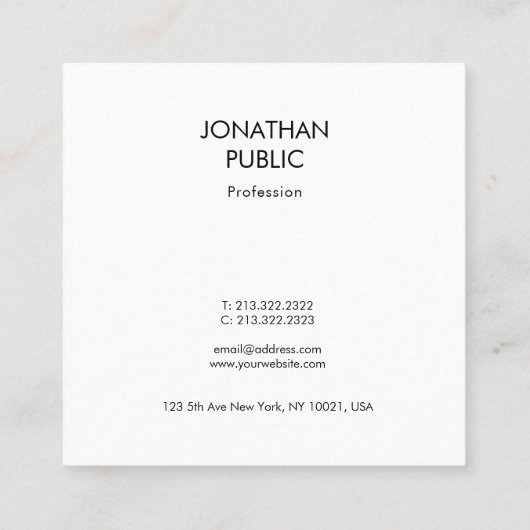 ミニマルモダンエレガントリュッシンプルクテンプレート スクエア名刺 (裏面)