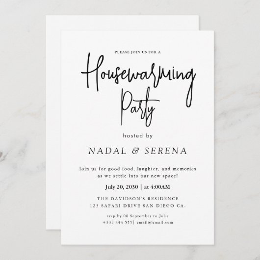 ミニマルモダンエレガント引っ越し祝いパーティーパーティー 招待状 (正面/裏面)