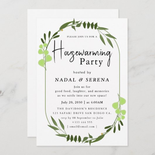 ミニマルモダンエレガント引っ越し祝いパーティーパーティー 招待状 (正面/裏面)