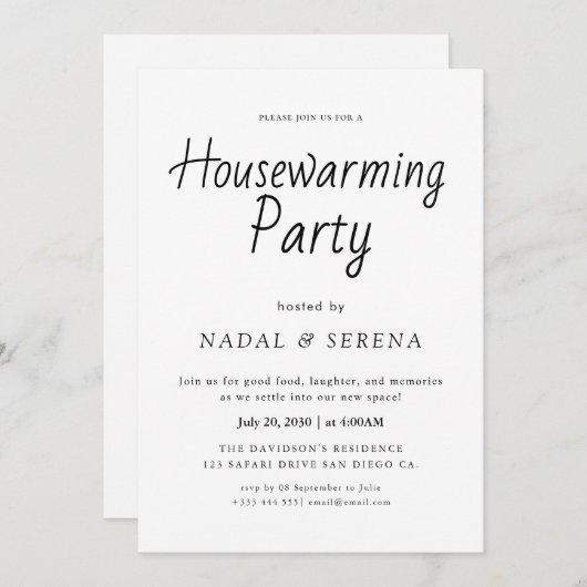 ミニマルモダンエレガント引っ越し祝いパーティーパーティー 招待状 (正面/裏面)