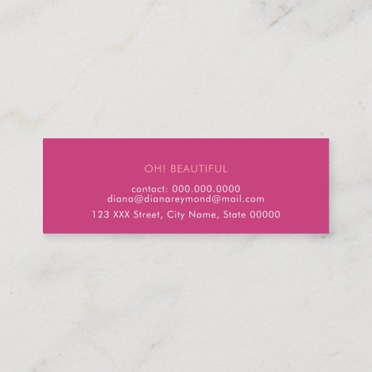 ミニマルモダンエレガント美しいピンクフェミニン色 スキニー名刺 (裏面)
