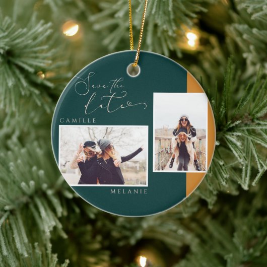 ミニマルモダンエレガント金ゴールド&ティール(緑がかった色)Two Tone 2 Photo セラミックオーナメント (ツリー)