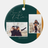 ミニマルモダンエレガント金ゴールド&ティール(緑がかった色)Two Tone 2 Photo セラミックオーナメント (正面)