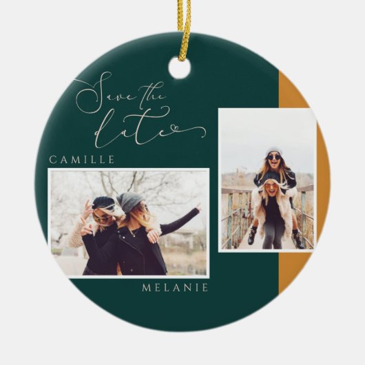 ミニマルモダンエレガント金ゴールド&ティール(緑がかった色)Two Tone 2 Photo セラミックオーナメント (正面)