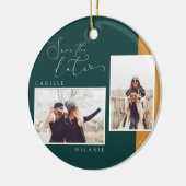 ミニマルモダンエレガント金ゴールド&ティール(緑がかった色)Two Tone 2 Photo セラミックオーナメント (左)