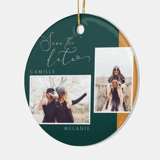 ミニマルモダンエレガント金ゴールド&ティール(緑がかった色)Two Tone 2 Photo セラミックオーナメント (左)