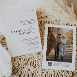 ミニマルモダンエレガントQRコードのスクリプ結婚ト 招待状