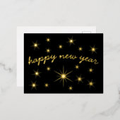 ミニマルモダンエレガントScript Happy New Year Stars 箔シーズンポストカード (正面/裏面)