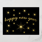 ミニマルモダンエレガントScript Happy New Year Stars 箔シーズンポストカード (正面)