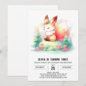 ミニマルモダンキツネ誕生日デジタル 招待状 (正面/裏面)