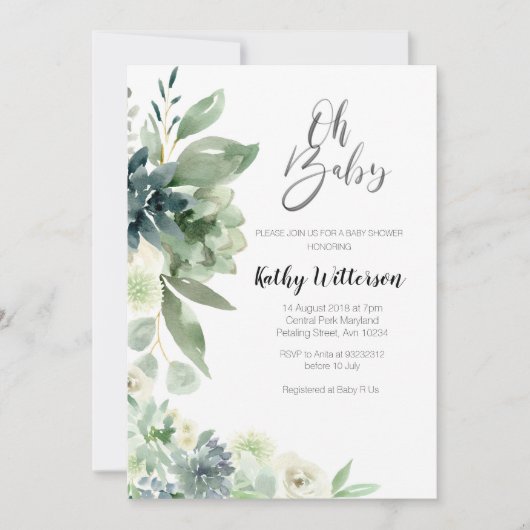 ミニマルモダンサクタスベビーシャワーボーイ 招待状 (正面)