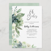 ミニマルモダンサクタスベビーシャワーボーイ 招待状 (正面/裏面)